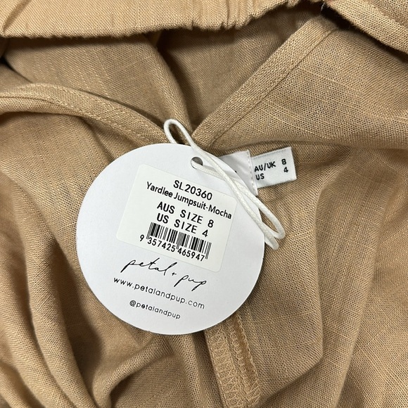 Petal + Pup Yardlee Jumpsuit Linen Sleeveless Pockets Open Back Tan New Size 4 - Picture 9 of 9